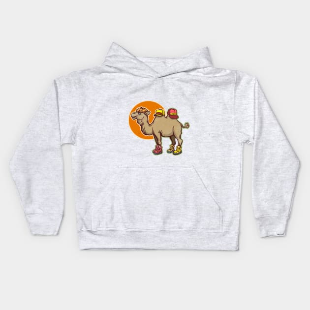 Bactrian Camel Wearing Hat Kids Hoodie by Deep Box